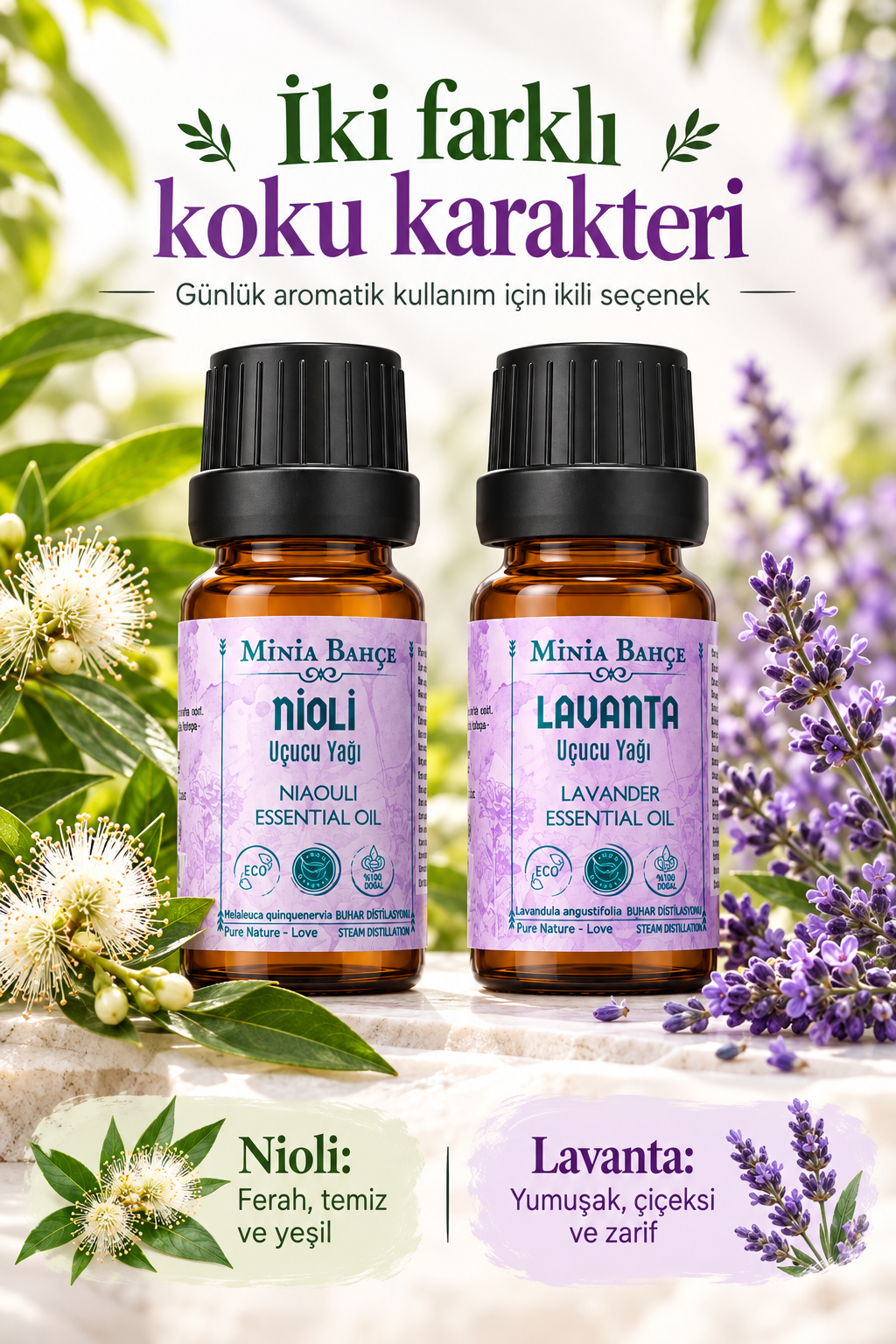 Nioli (Niaouli) & Lavanta Uçucu Yağ Seti – 10 ml x 2 | %100 Saf