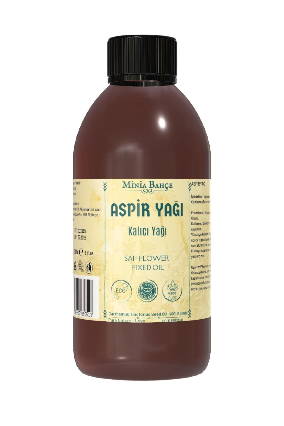 Organik Soğuk Sıkım Aspir Yağı 250 ml