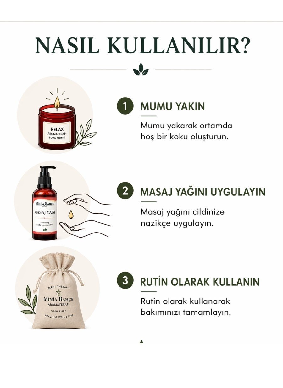 Relax Aromaterapi Seti - Masaj Yağı + Soya Mum + Lavanta Kesesi