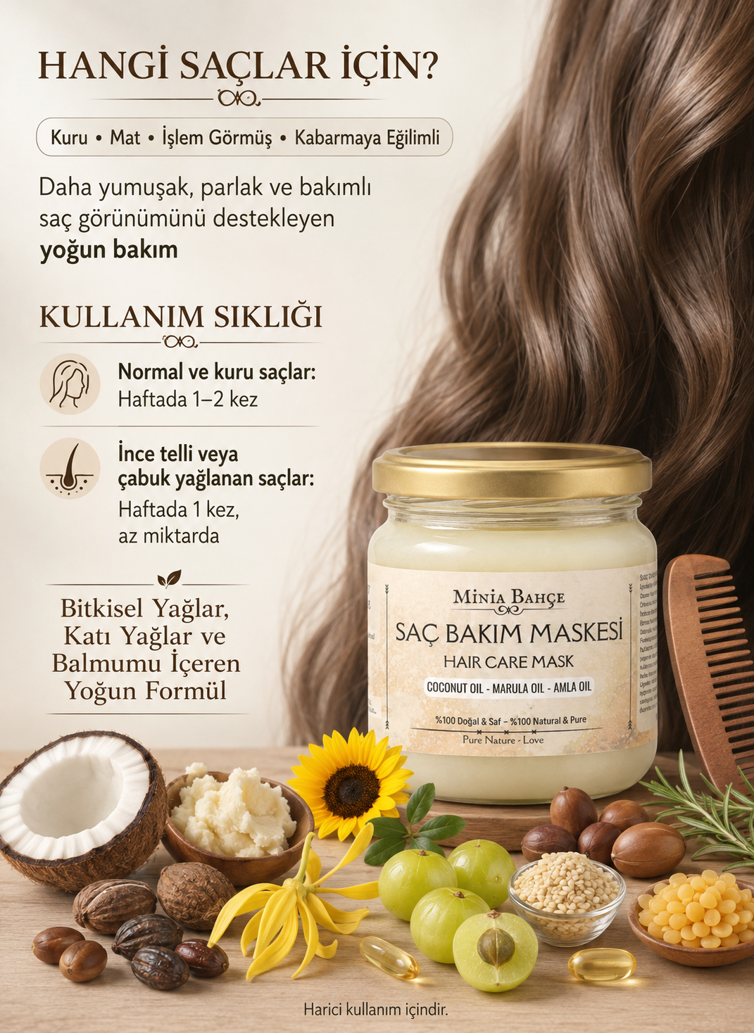 Saç Maskesi, 150ml . %100 Saf ve Doğal