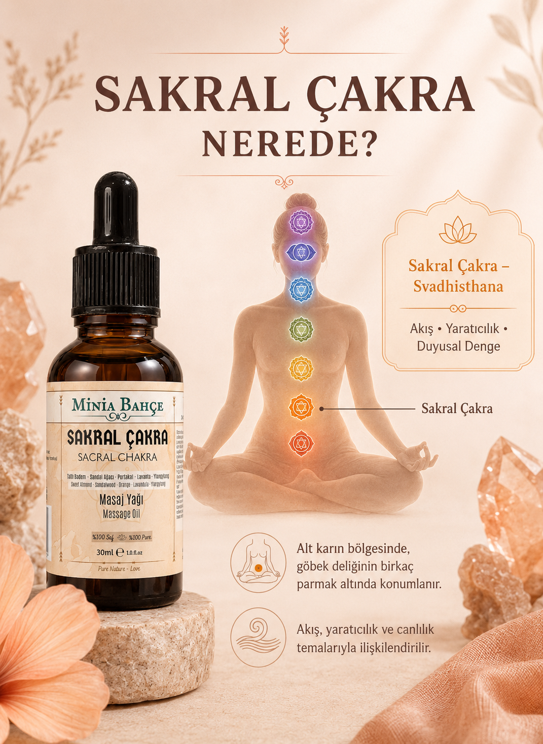 Sakral Çakra Masaj Yağı - Sacral Chakra Oil, 30ml | %100 Saf ve Doğal