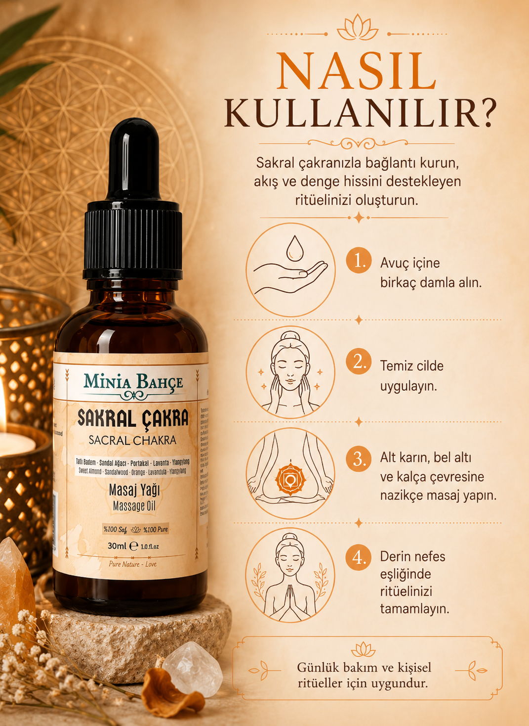 Sakral Çakra Masaj Yağı - Sacral Chakra Oil, 30ml | %100 Saf ve Doğal