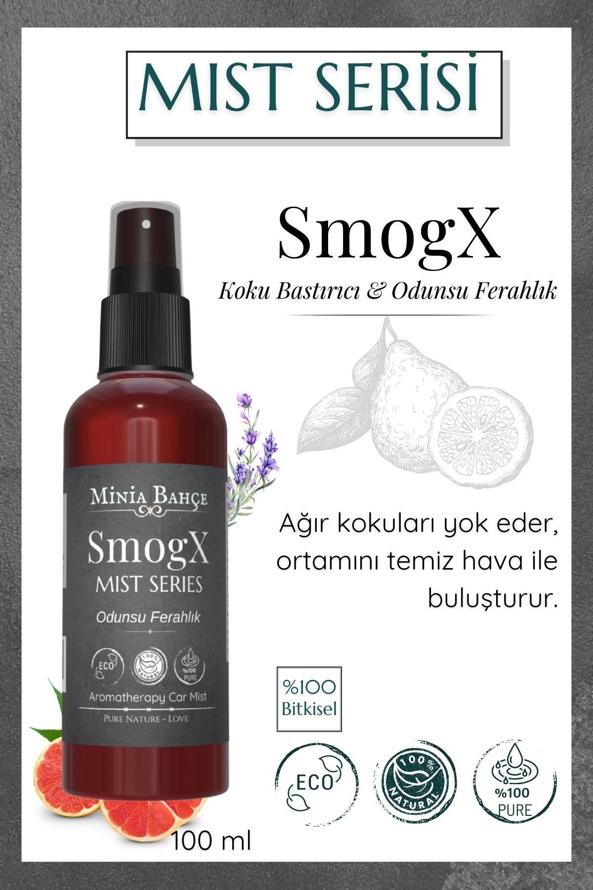 SmogX Mist – Sedir, Çay Ağacı & Narenciye Yağlı Koku Bastırıcı Aromaterapi Vücut Spreyi (100 ml)