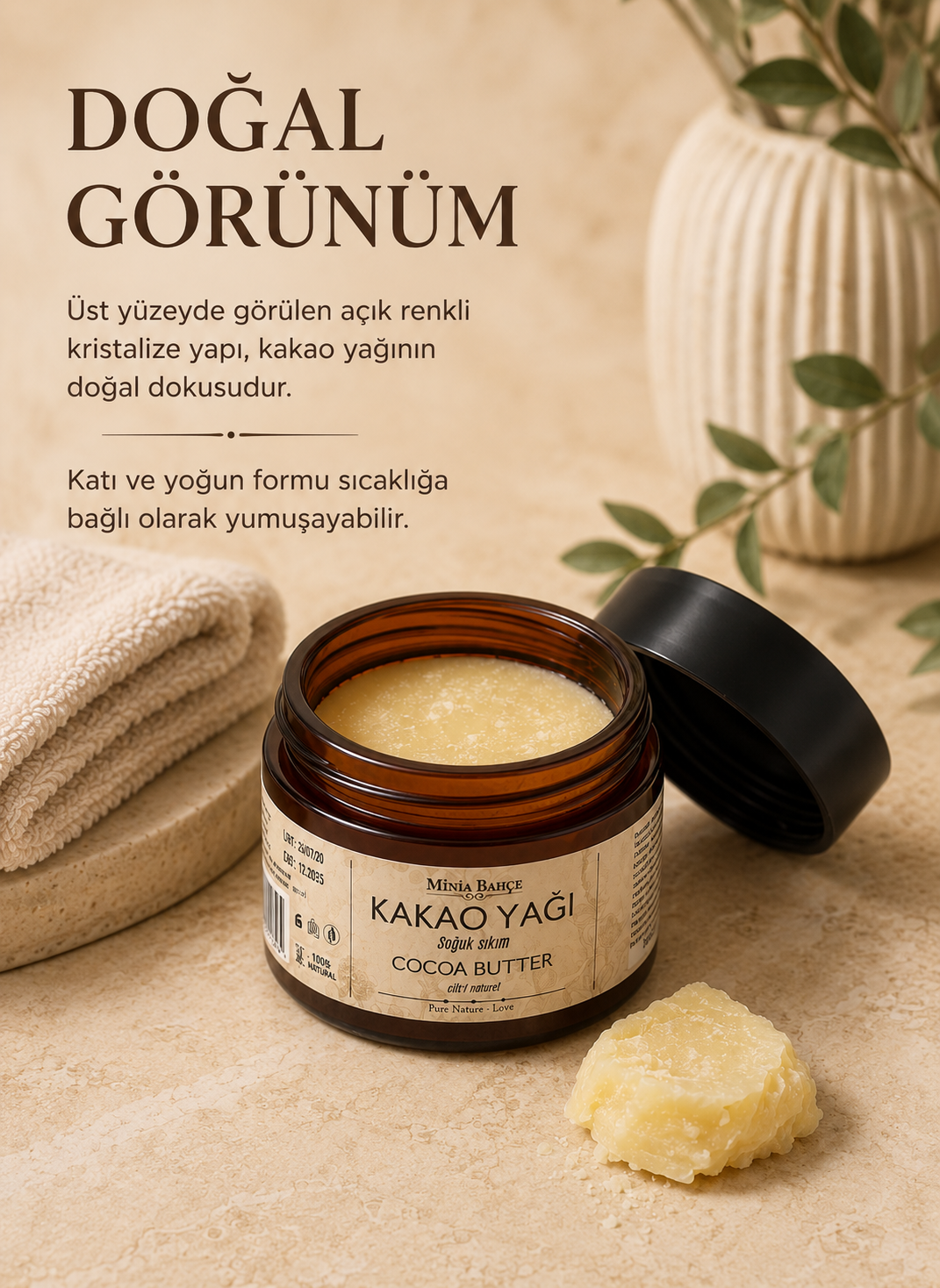 Soğuk Sıkım Kakao Yağı - %100 Doğal ve Saf, 50 ml