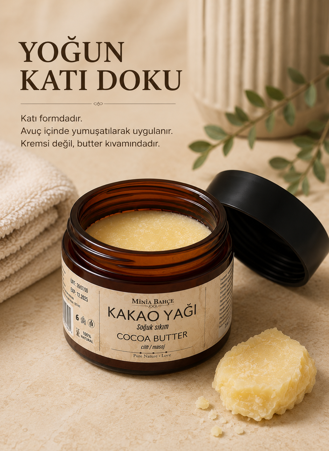 Soğuk Sıkım Kakao Yağı - %100 Doğal ve Saf, 50 ml