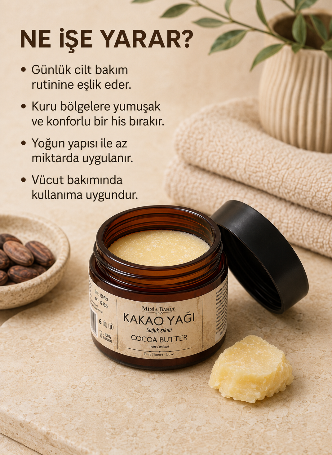 Soğuk Sıkım Kakao Yağı - %100 Doğal ve Saf, 50 ml