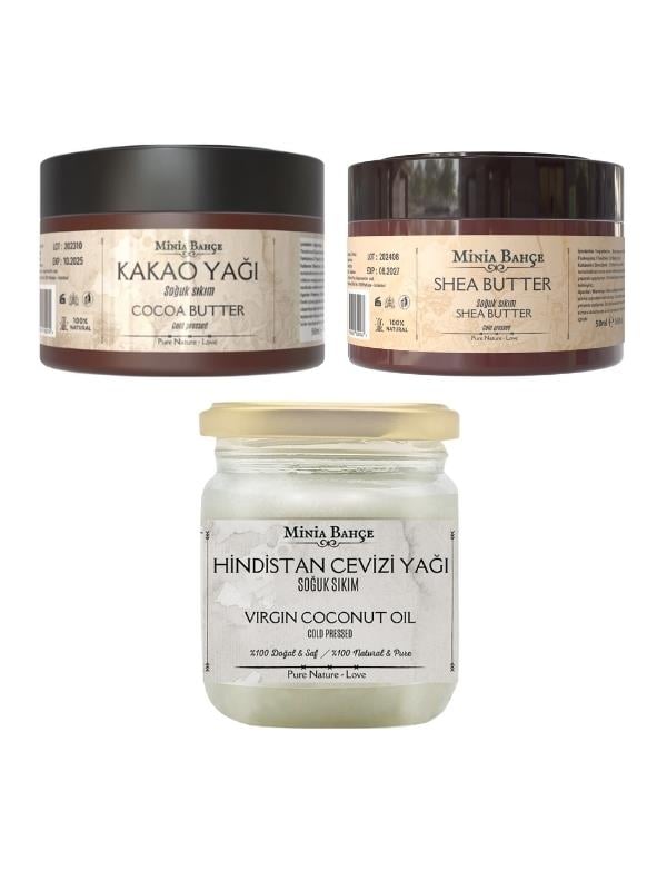 Soğuk Sıkım Shea Butter, Kakao ve Hindistan Cevizi Yağı (%100 Doğal & Saf) - 250 ml