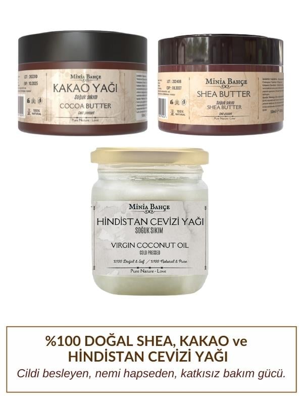 Soğuk Sıkım Shea Butter, Kakao ve Hindistan Cevizi Yağı (%100 Doğal & Saf) - 250 ml