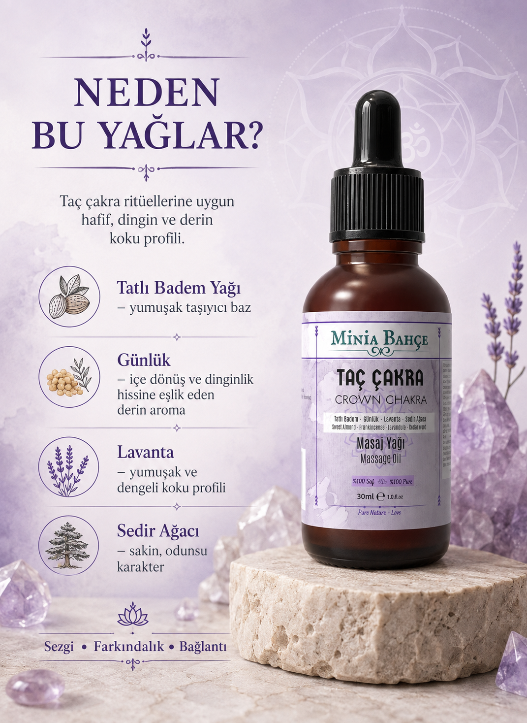 Taç Çakra Masaj Yağı - Crown Chakra Oil, 30ml | %100 Saf ve Doğal