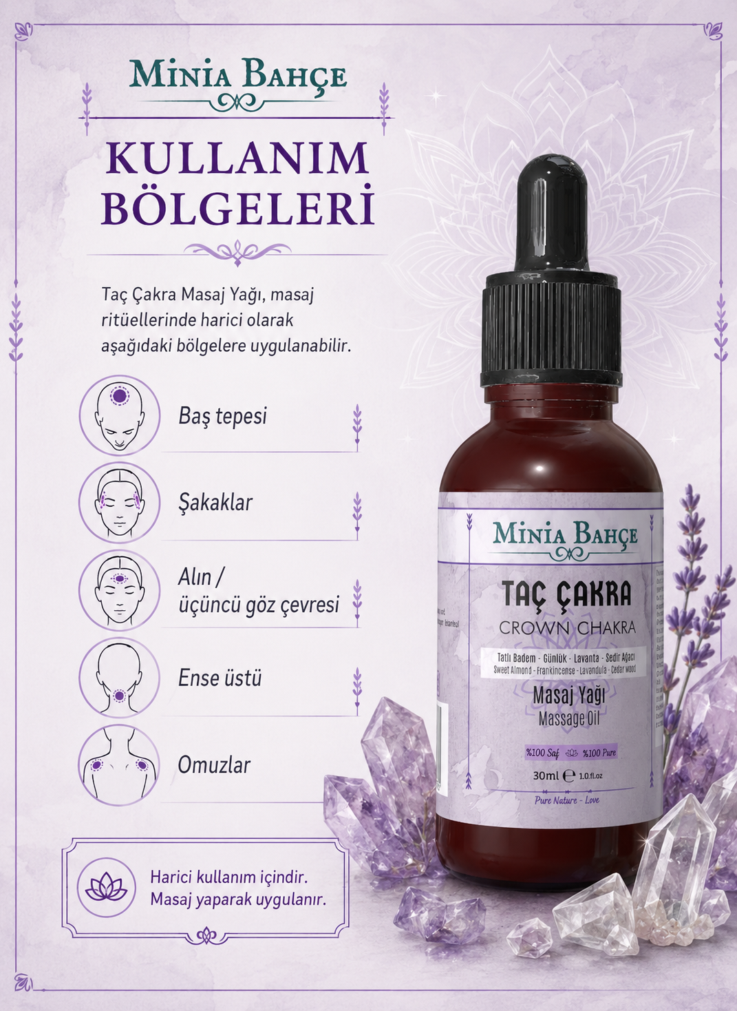 Taç Çakra Masaj Yağı - Crown Chakra Oil, 30ml | %100 Saf ve Doğal