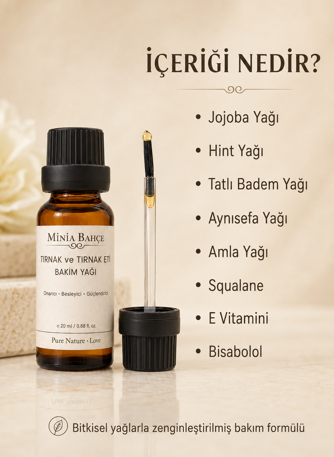 Tırnak & Tırnak Eti Bakım Yağı - %100 Doğal, Fırçalı Aplikatörlü, 20 ml