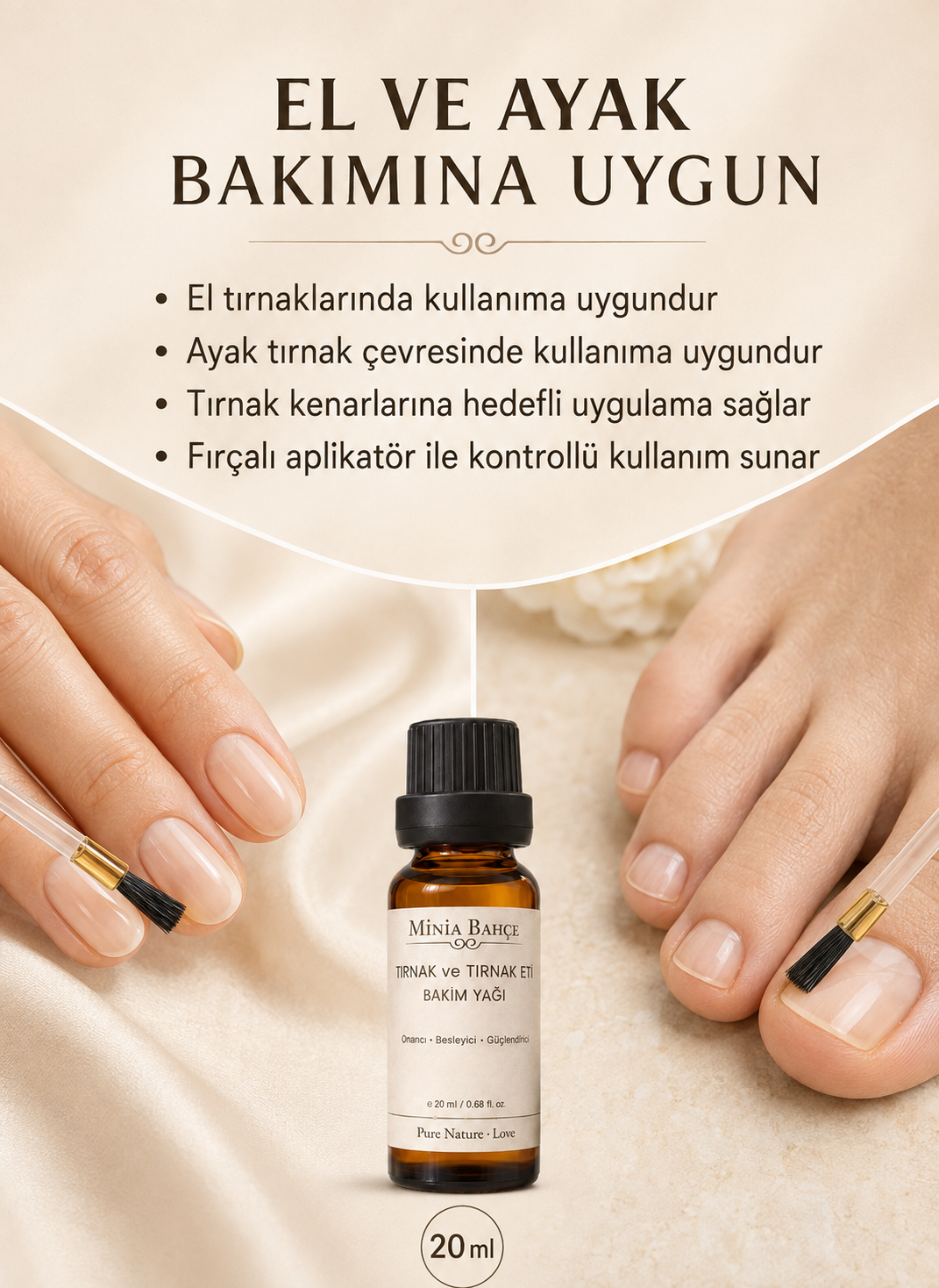 Tırnak & Tırnak Eti Bakım Yağı - %100 Doğal, Fırçalı Aplikatörlü, 20 ml
