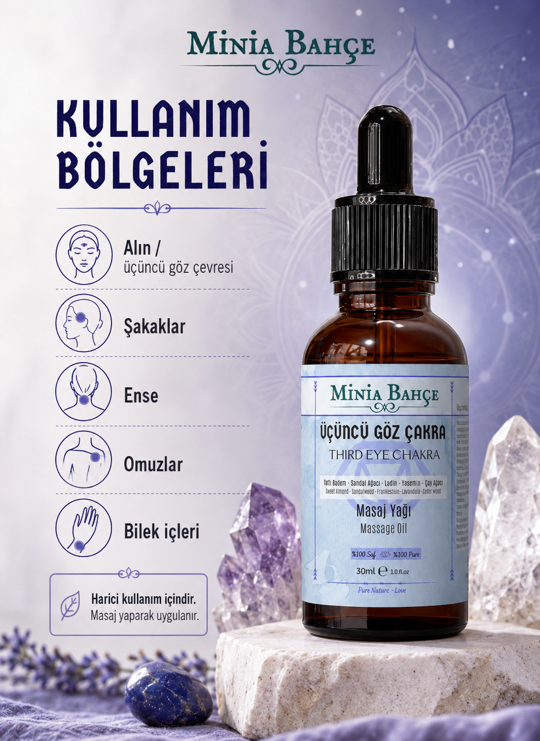 Üçüncü Göz Çakra Masaj Yağı - Third Eye Chakra Oil, 30ml | %100 Saf ve Doğal