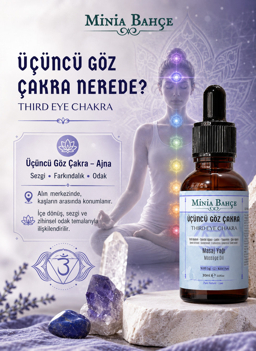 Üçüncü Göz Çakra Masaj Yağı - Third Eye Chakra Oil, 30ml | %100 Saf ve Doğal