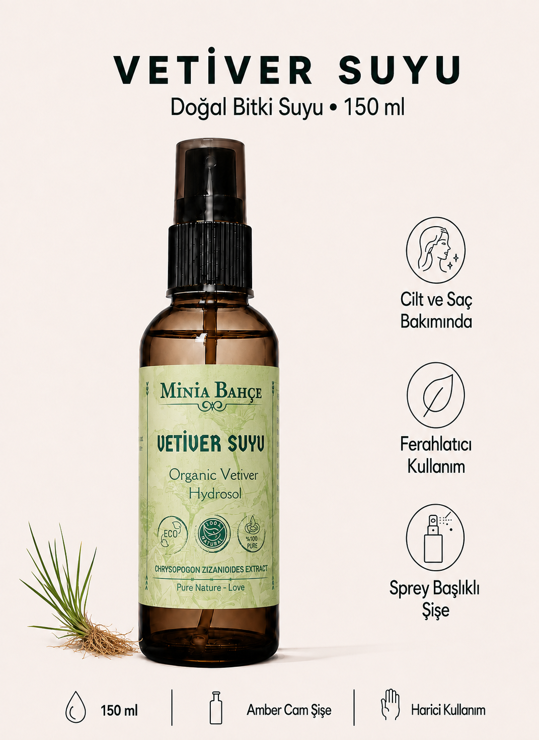 Vetiver Suyu (%100 Doğal Hidrosol) - 150 ml