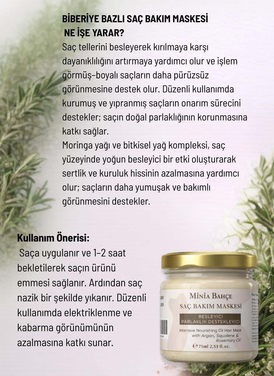 Yoğun Besleyici & Onarıcı Doğal Saç Maskesi, Kuru ve Yıpranmış Saçlar İçin Bitkisel Bakım – 75 ml