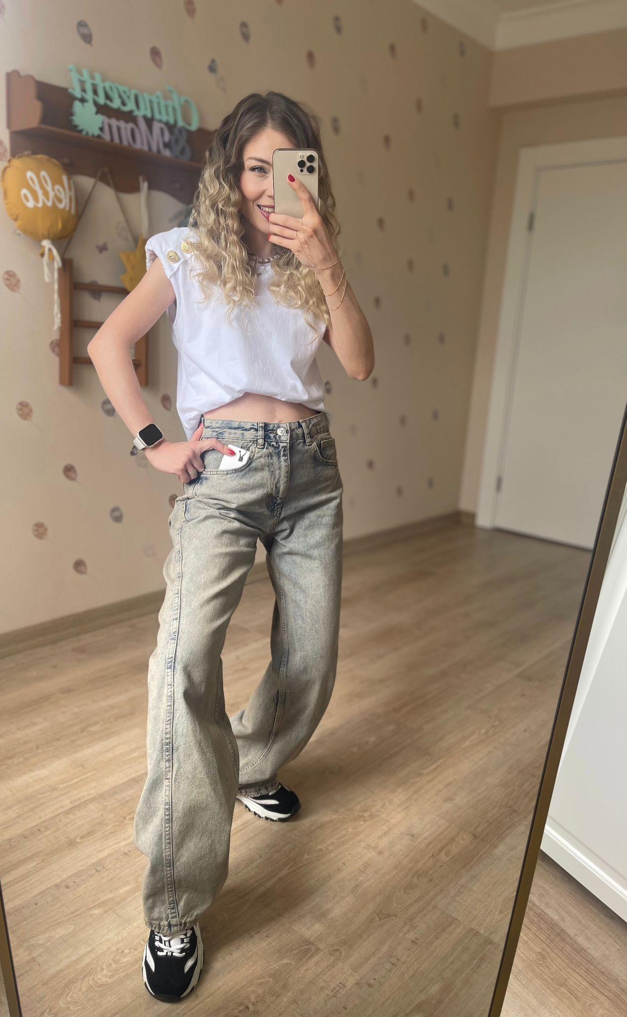 BEJ ESKİTMELİ DİKİŞ DETAYLI BAGGY JEAN