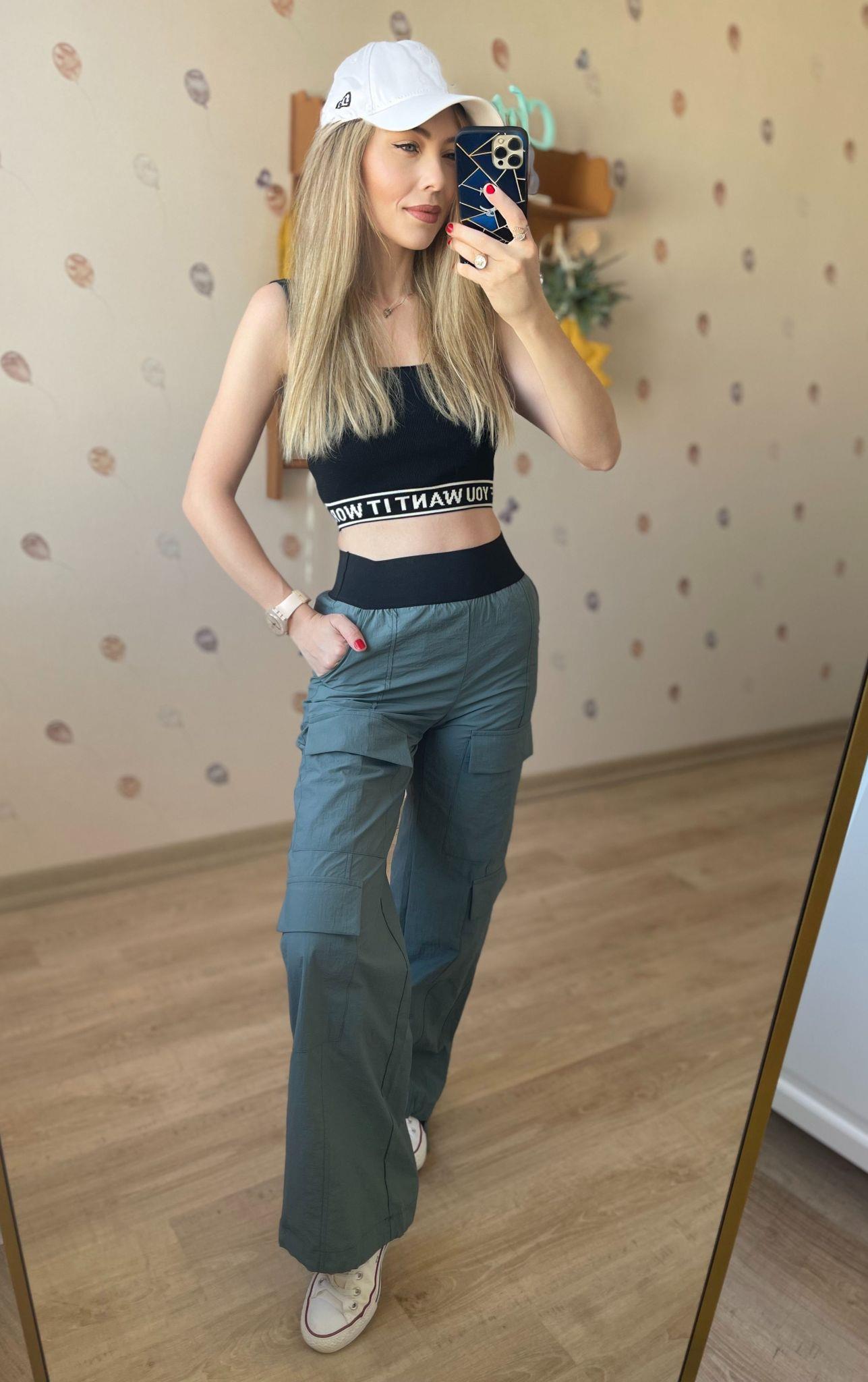 Koyu Mint Lastik Detaylı Kargo Pantolon