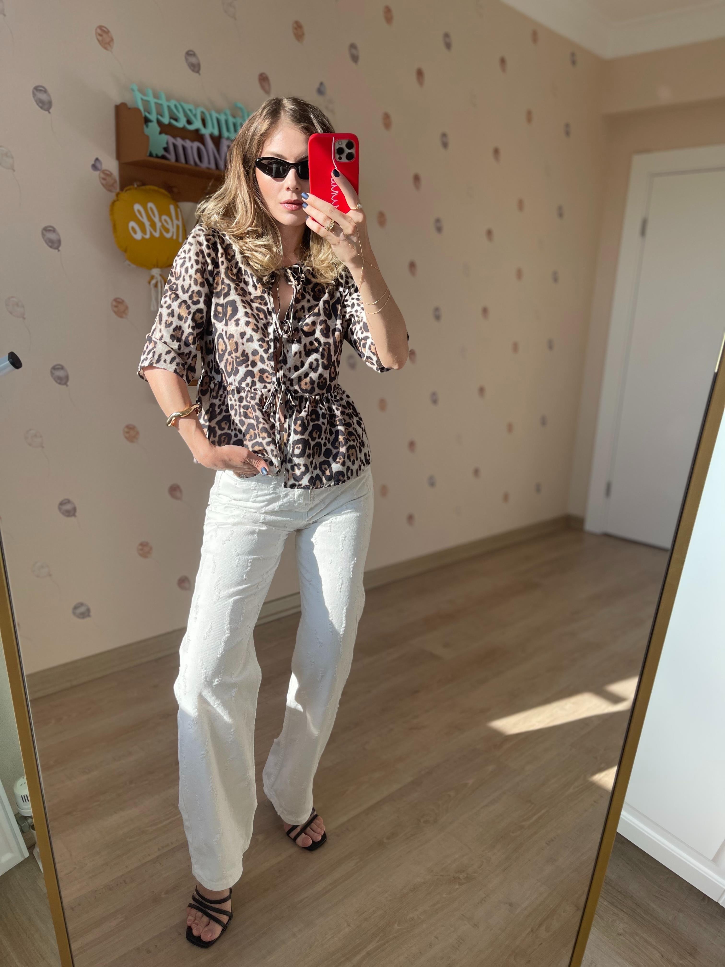 Leopar Cindy Önü Bağlamalı Bluz