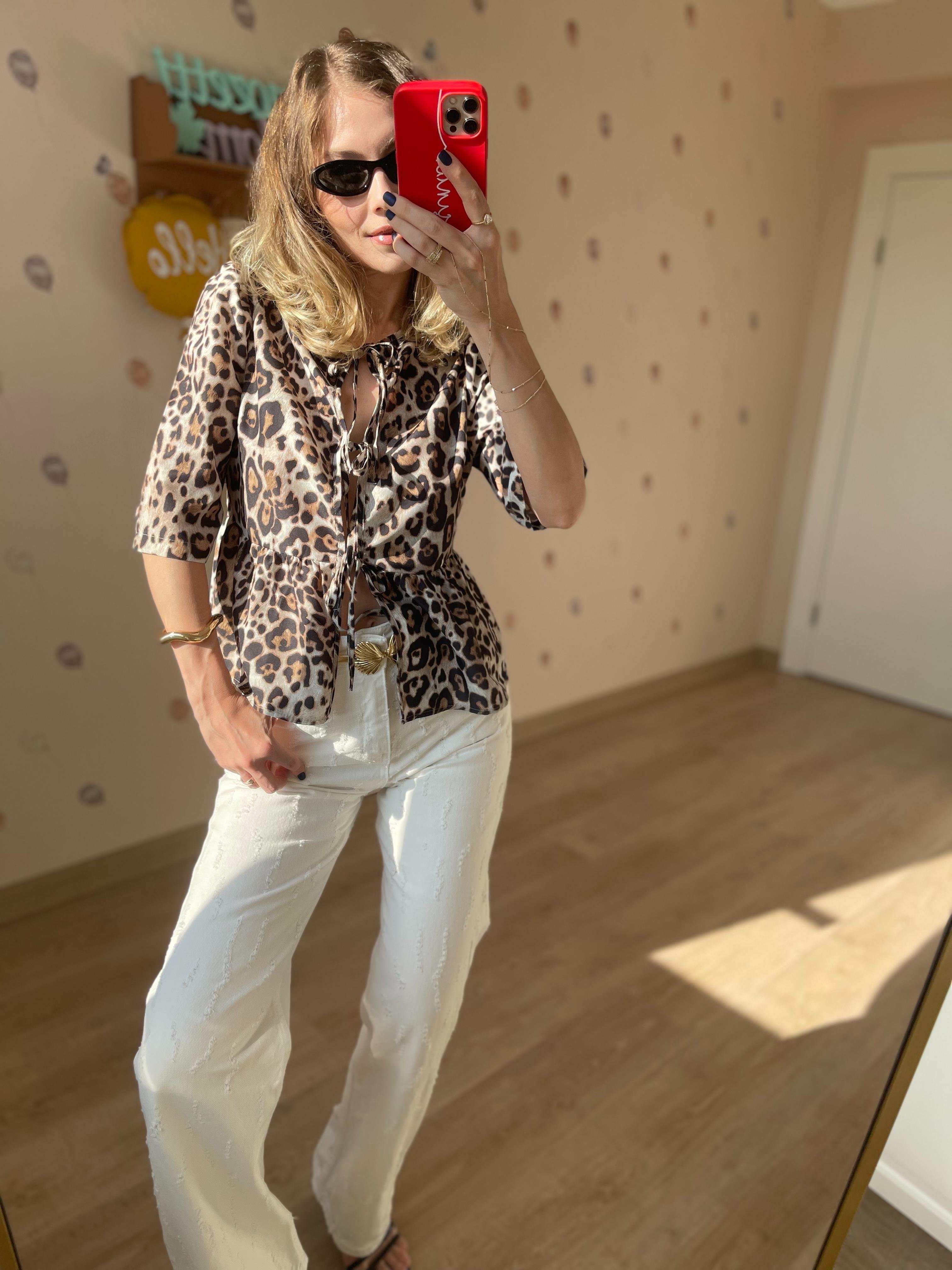 Leopar Cindy Önü Bağlamalı Bluz