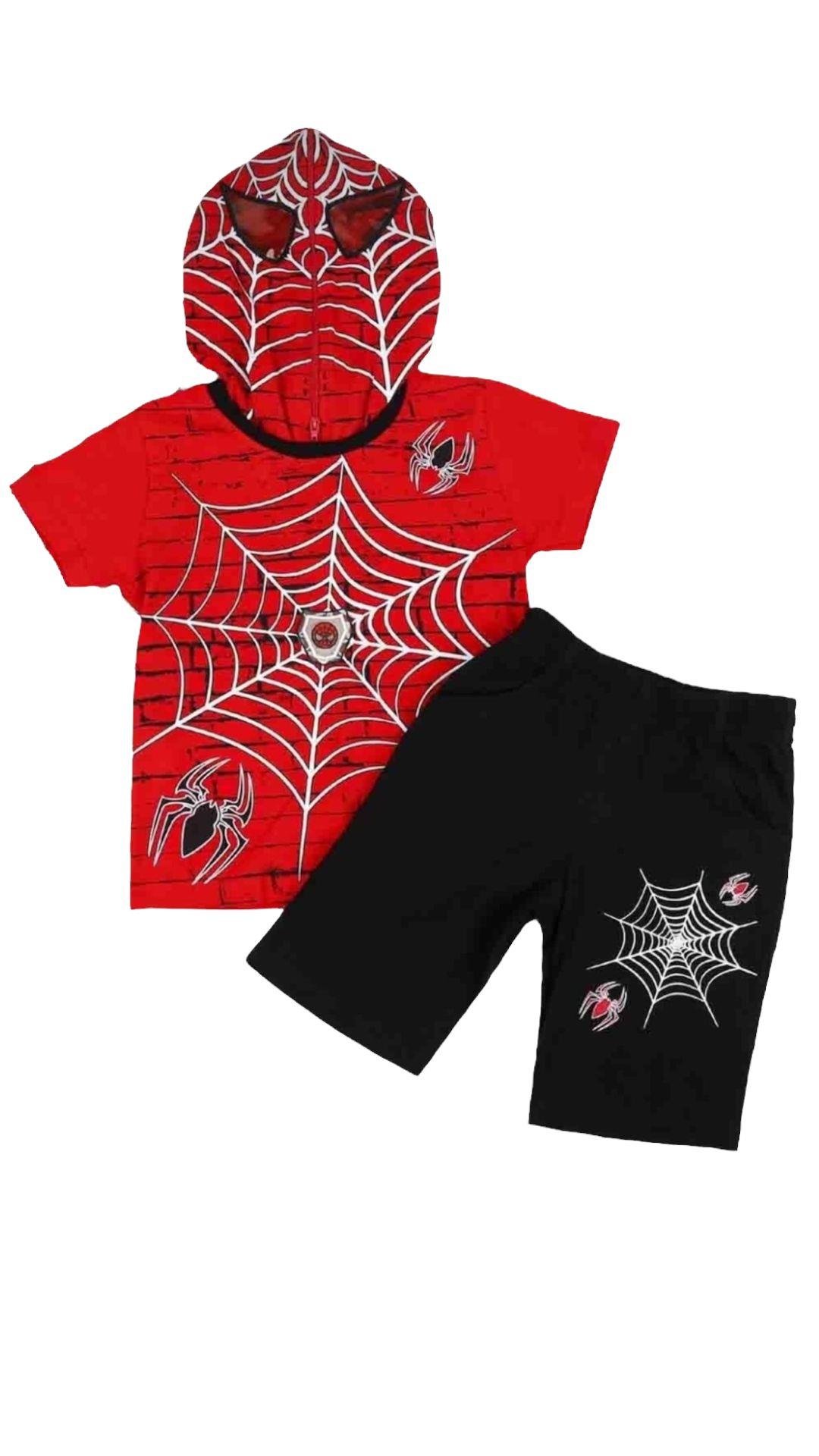Maskeli  ve Işıklı T-shirtlü Örümcek Adam Kostüm Takım