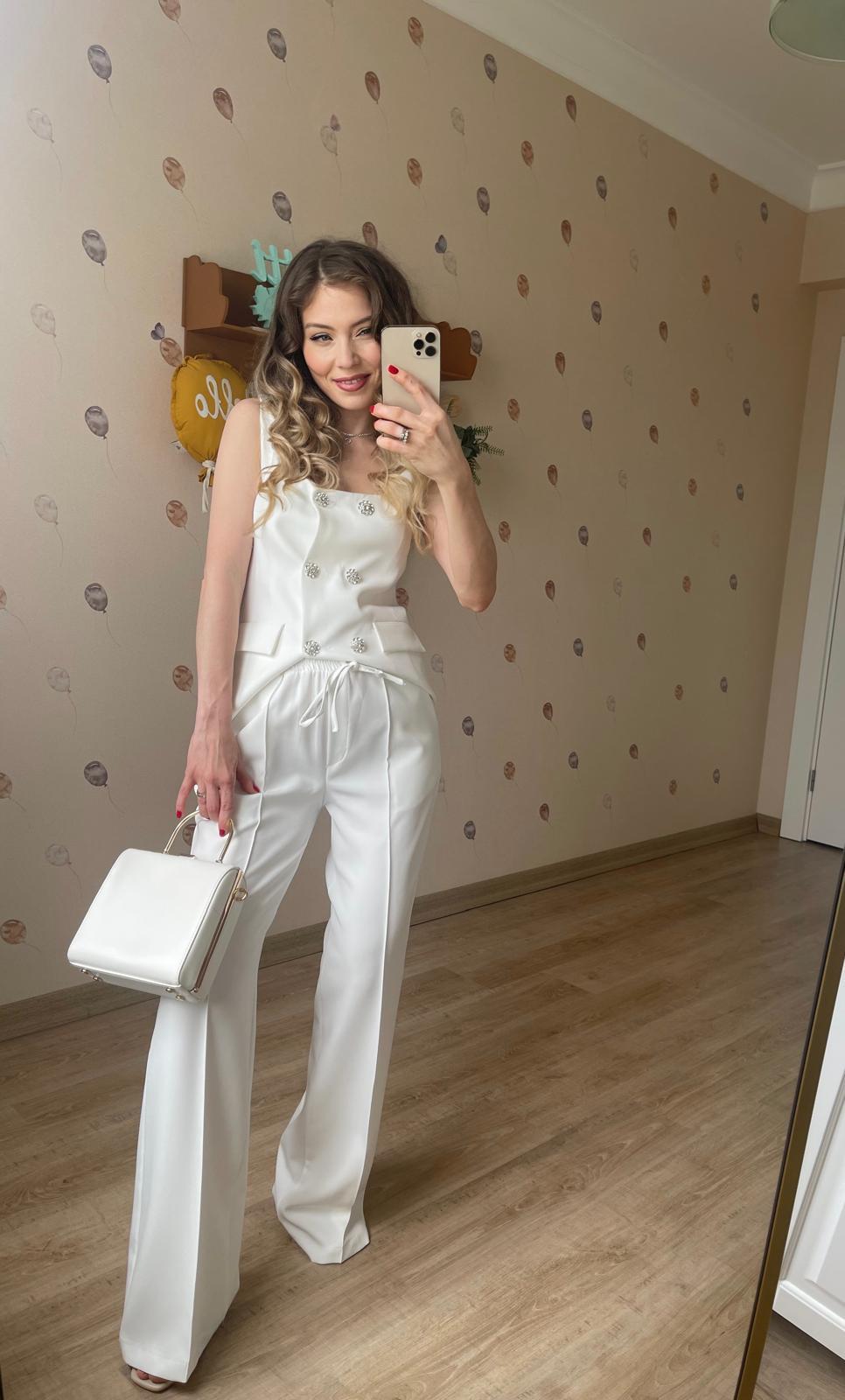 Premium Beyaz Yelek Pantolon Takım