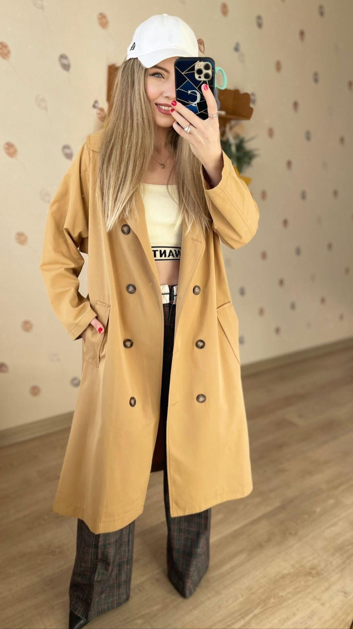 Premium Camel Kuşaklı Trençkot