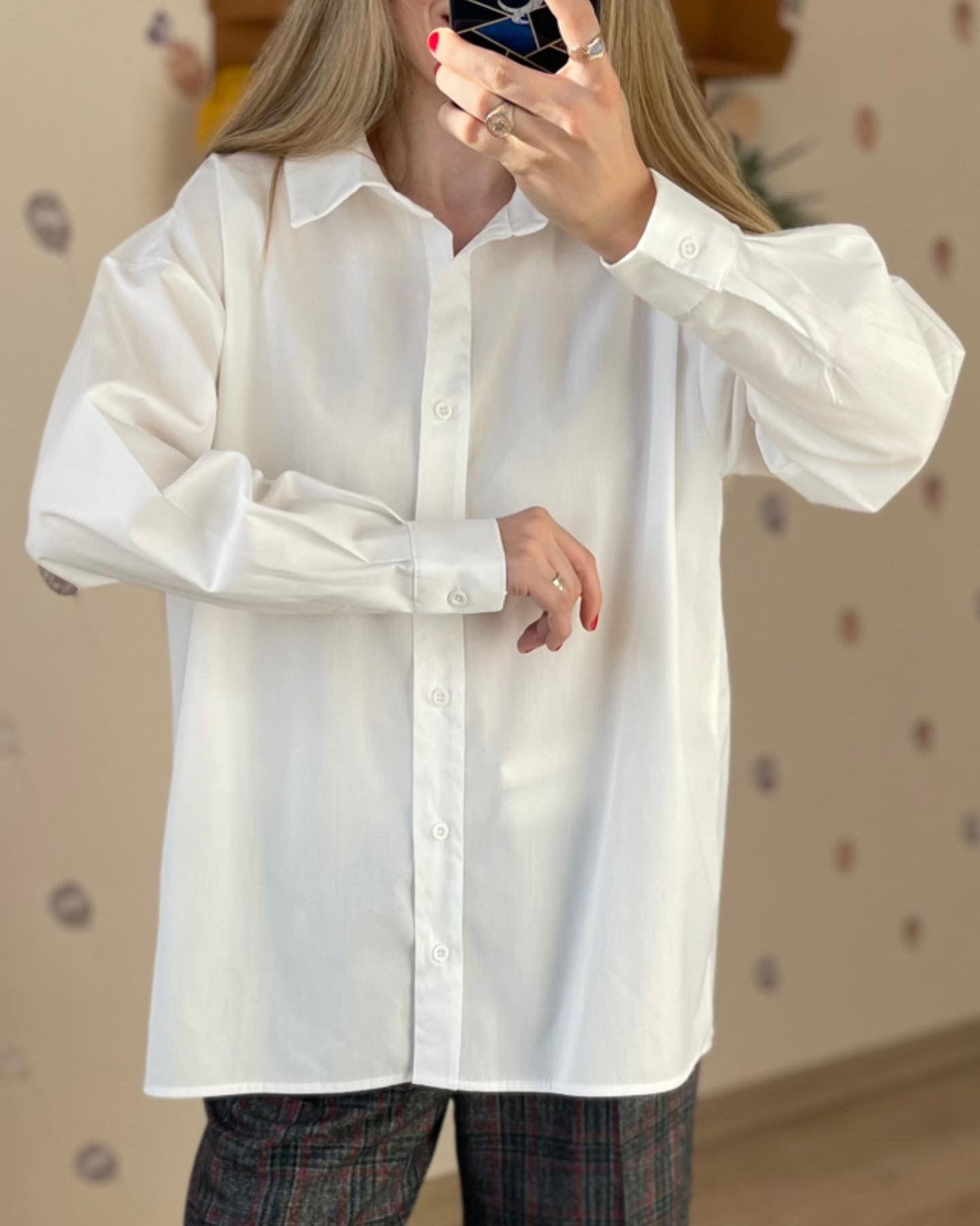 Premium Oversize Tok Dokulu Beyaz Gömlek 