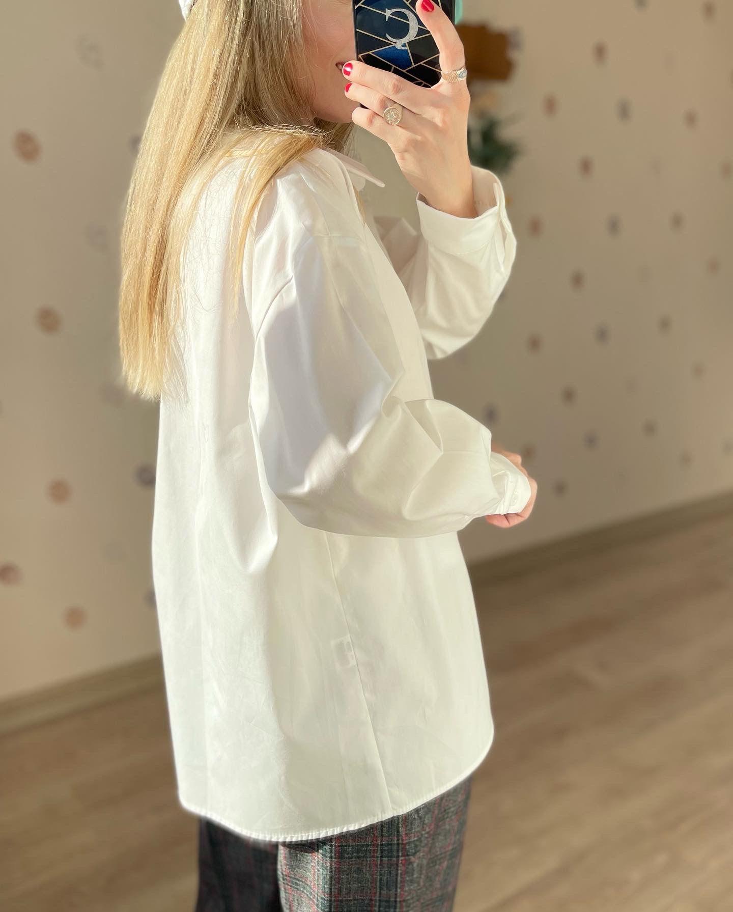 Premium Oversize Tok Dokulu Beyaz Gömlek 