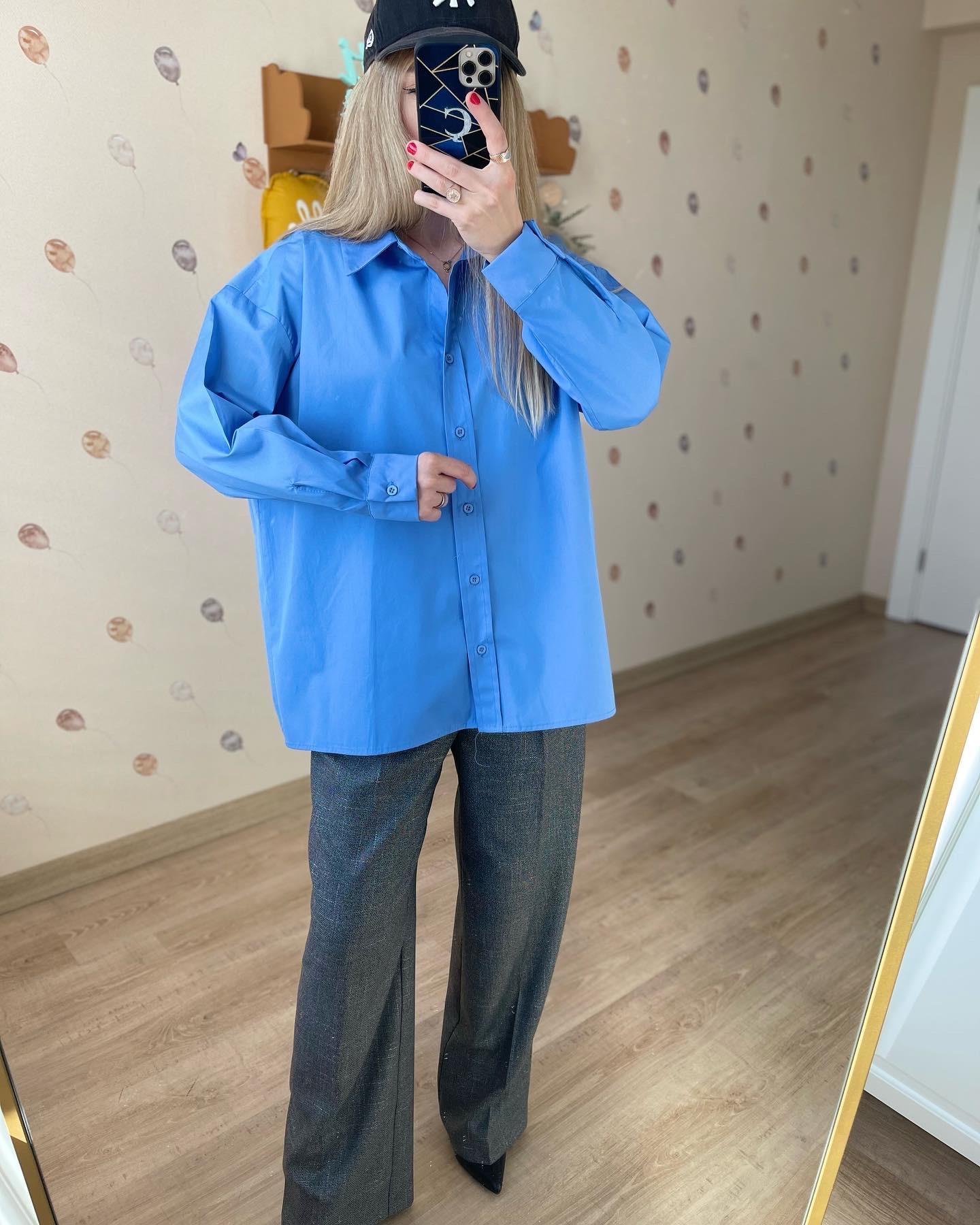 Premium Oversize Tok Dokulu Mavi Gömlek 