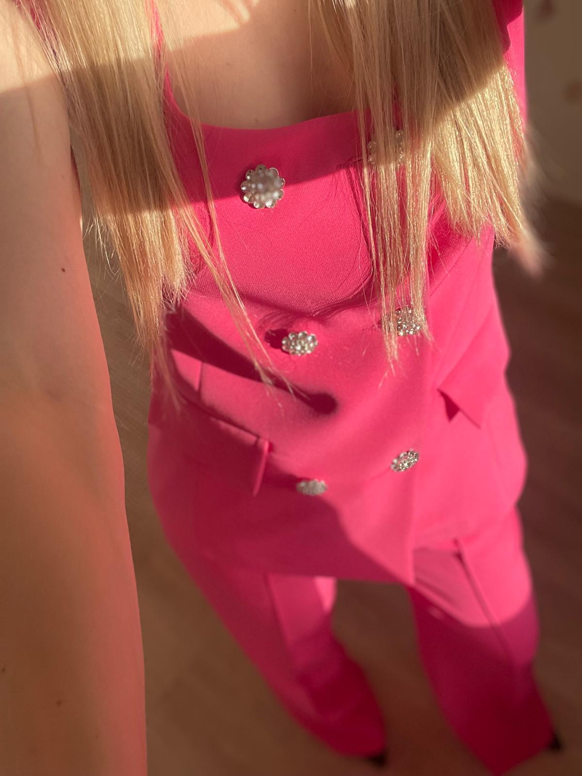 Premium Pembe Yelek Pantolon Takım