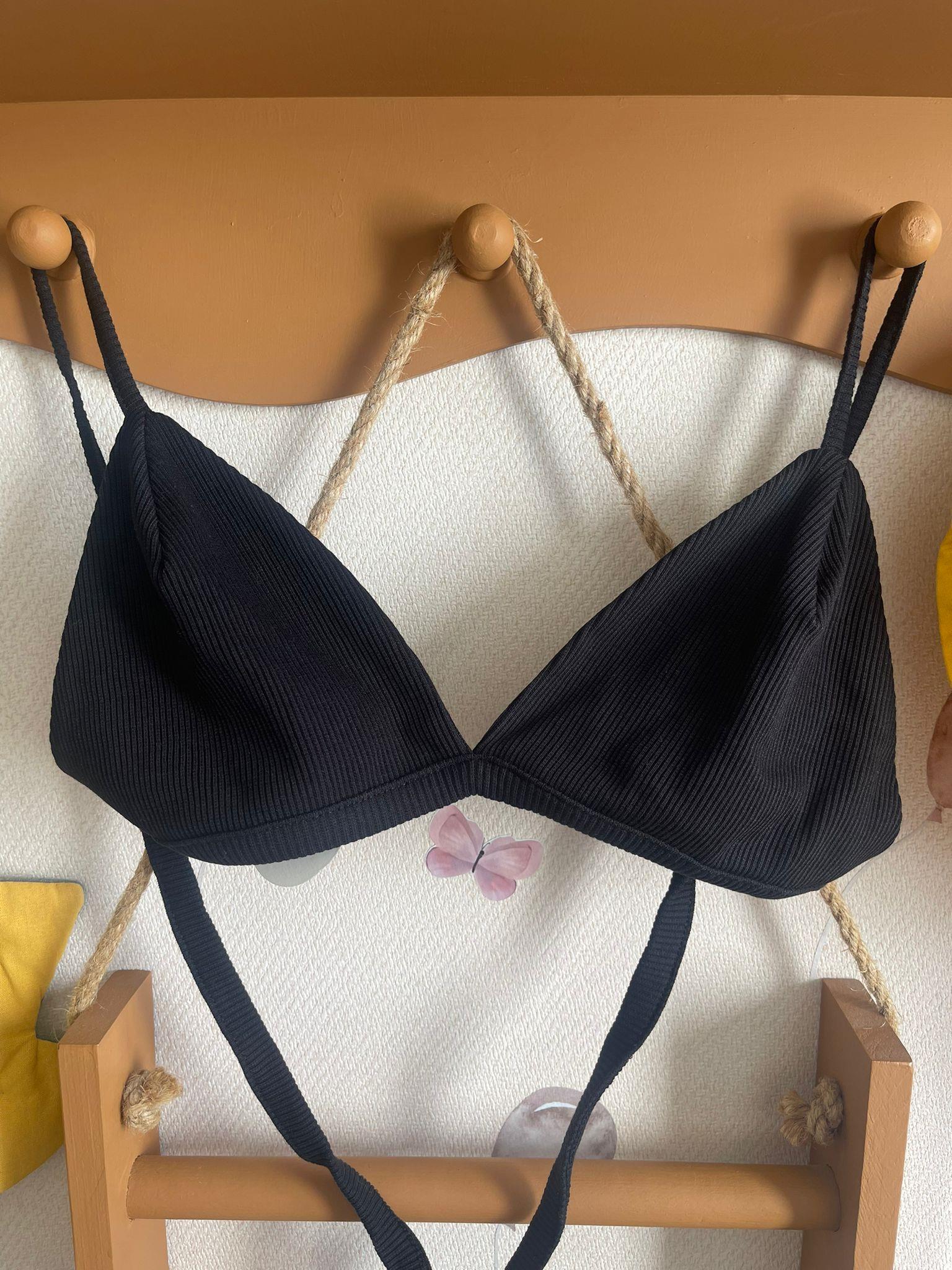 Siyah Astarlı Fitilli Uzun İp Bağlamalı Bralet