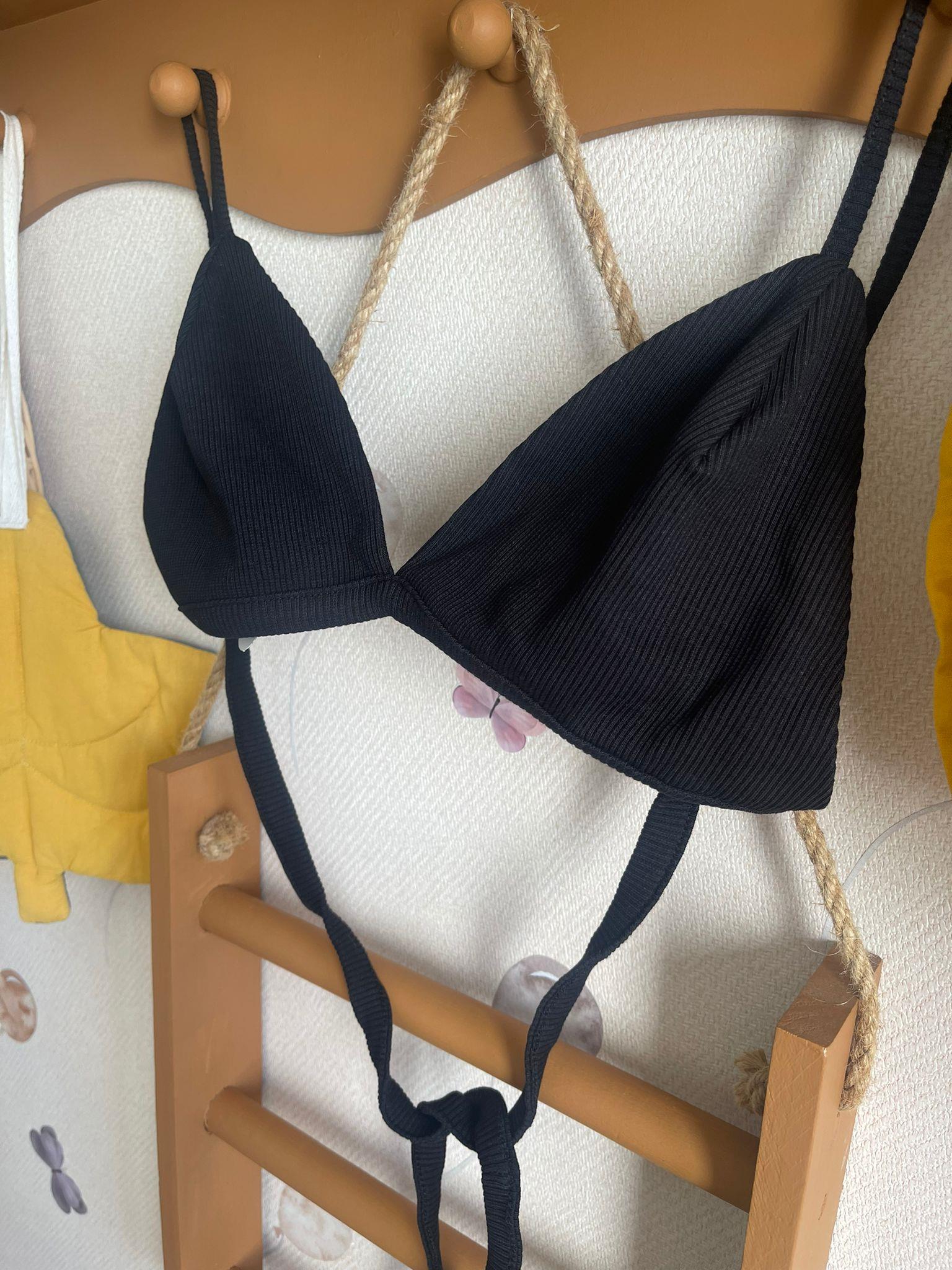 Siyah Astarlı Fitilli Uzun İp Bağlamalı Bralet