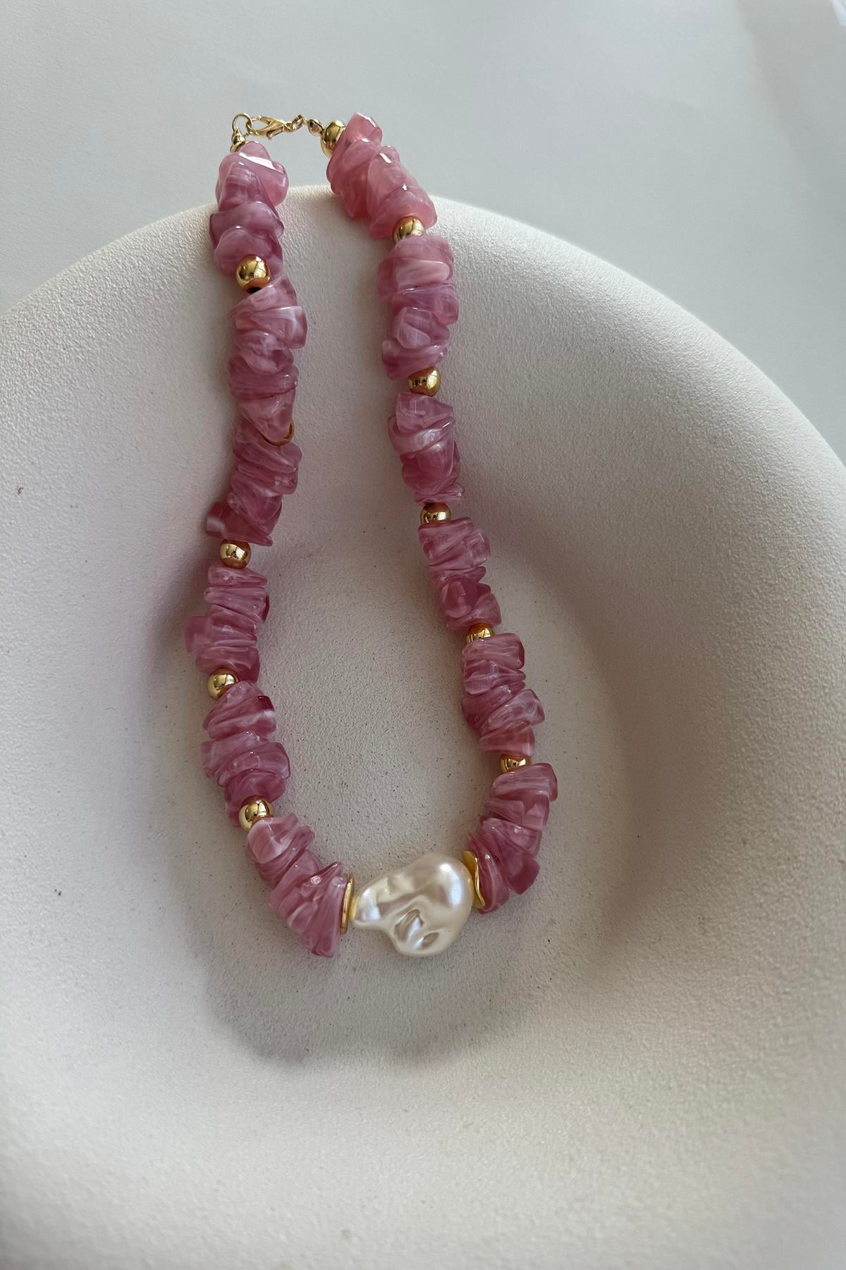 PEMBE BONCUK KOLYE