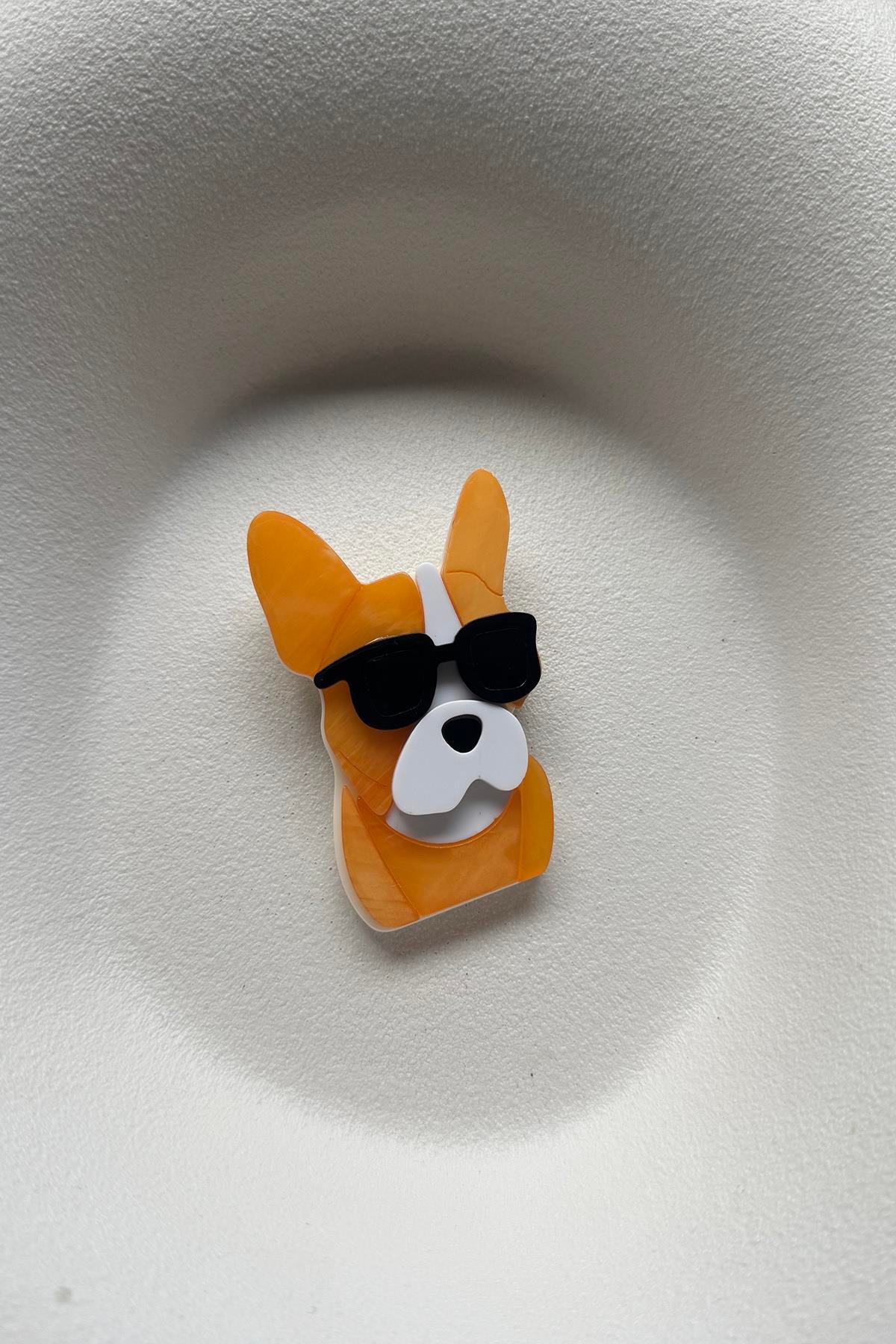 POP ART TURUNCU KÖPEK BROŞ