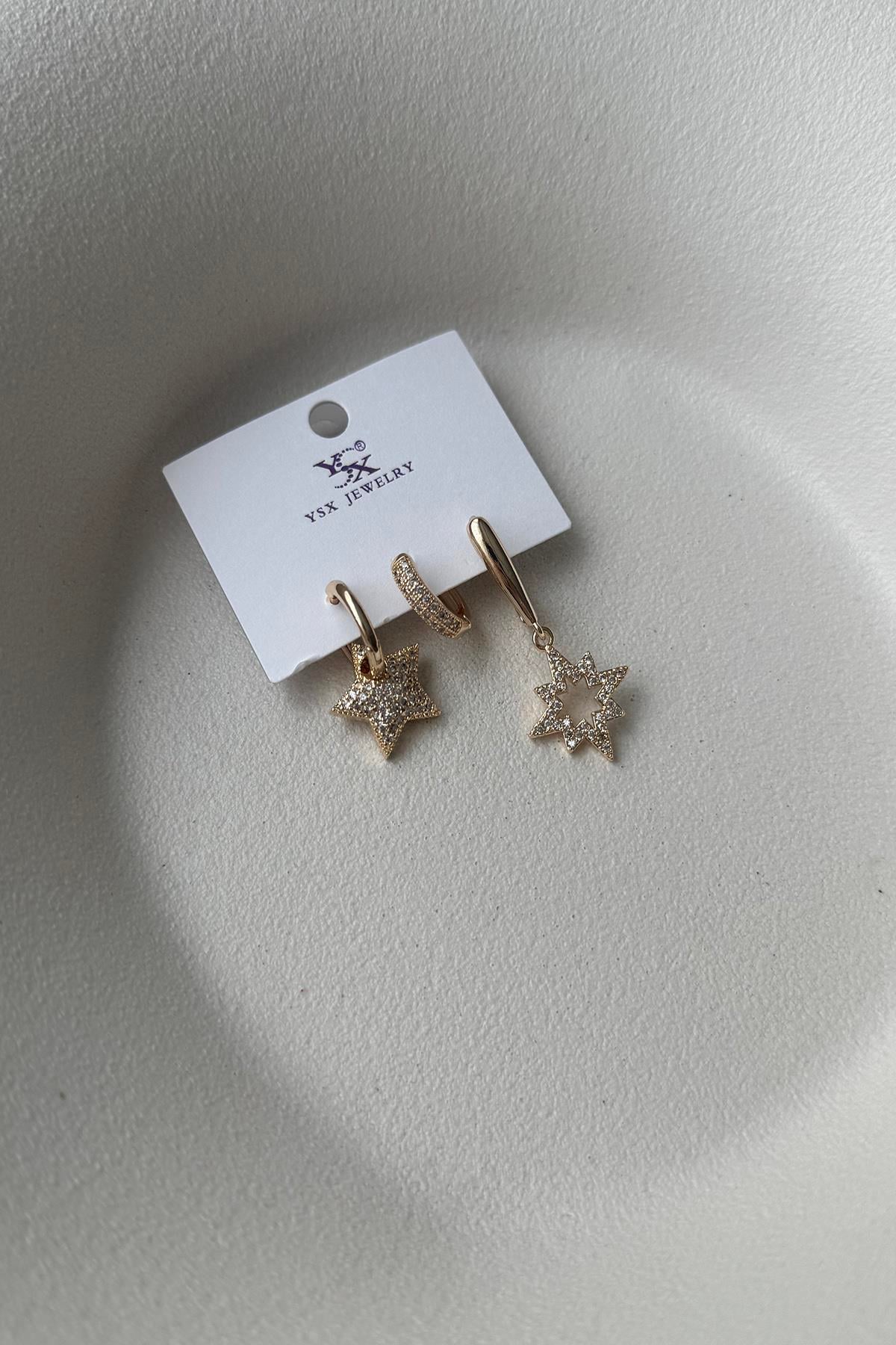 YILDIZLI ÜÇLÜ VİP SET KÜPE