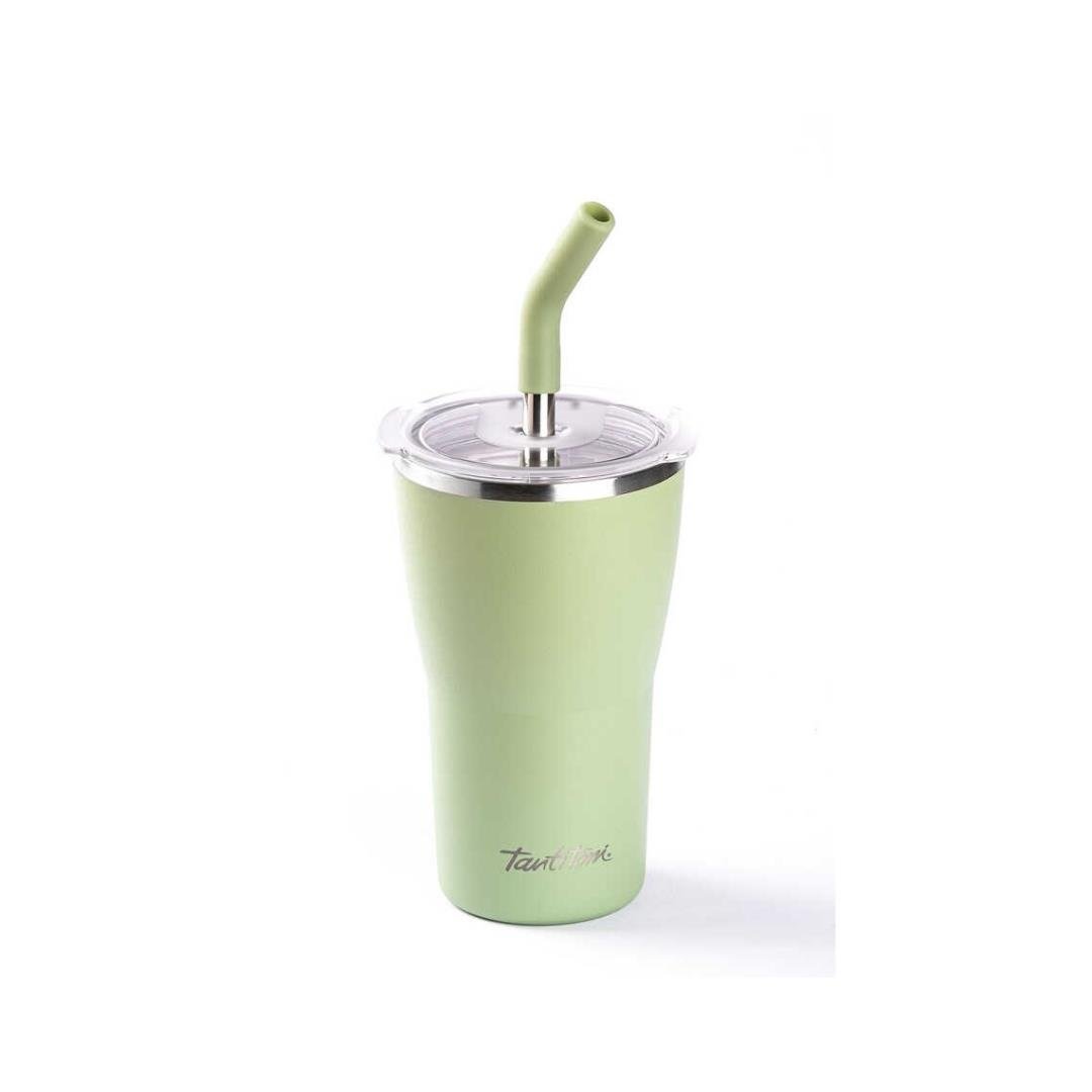 024-01-Yeşil 2 Kapaklı Çift Katmanlı Pipetli Termos Bardak 530Ml