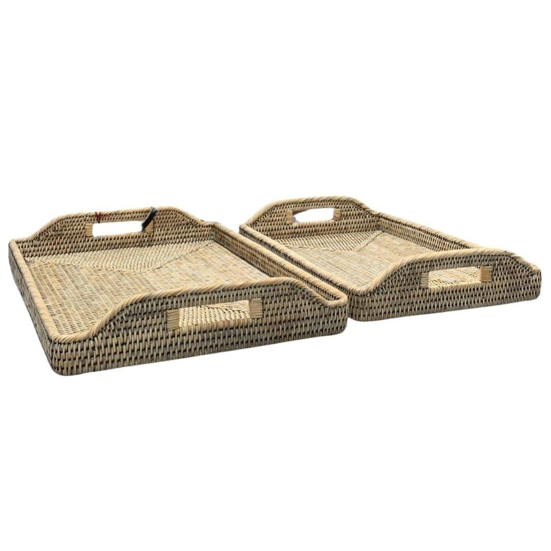 2'Li Hasır Sabah Tepsisi (Set) Bej Renk 55X48 Cm