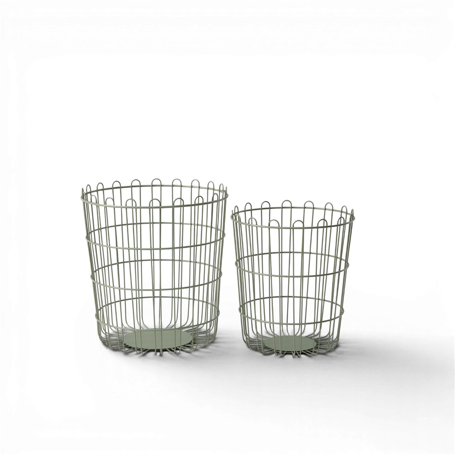 2'Li Modern Metal Çamaşır Sepeti Seti - Olive Green