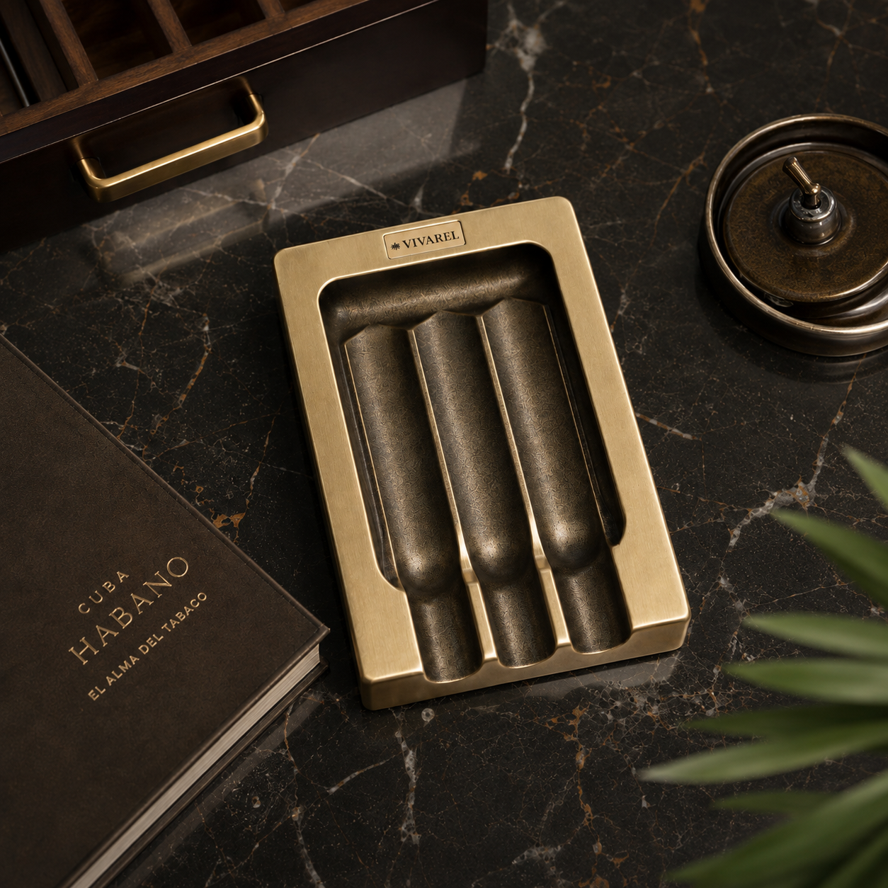 3'Lü Modern Zamak Alaşım Puro Küllüğü - Antik Bronz