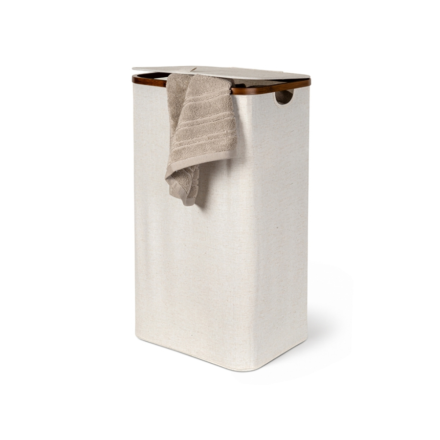 Bambu Çamaşır Sepeti Kapaklı Keten 40x33x69 cm