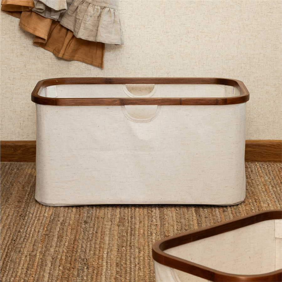Bambu Dikdörtgen Çamaşır Sepeti Keten 55x34x27 cm