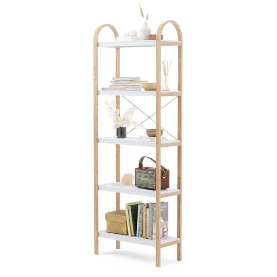 Bellwood 5 Katlı Raf Elbise Askılığı Beyaz/Doğal 170x61 cm