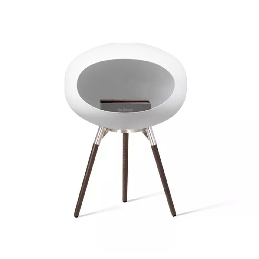 Beyaz Kubbe Şömine & Öğütülmüş Ahşap Cilalı Çelik Brülör (Küçük Ayak) / White Ground Wood Low Polished Steel-Soaptreated Oak -Steel Burner