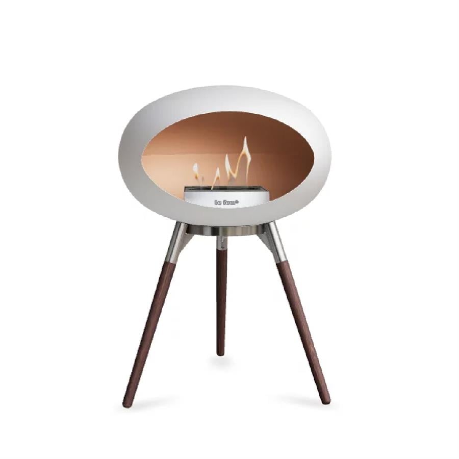Beyaz Kubbe Şömine & Öğütülmüş Ahşap Cilalı Çelik Brülör (Küçük Ayak) / White Ground Wood Low Polished Steel-Soaptreated Oak -Steel Burner