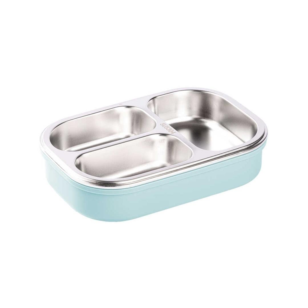 Bölmeli Çatal Kaşıklı Paslanma Çelik Dikdörtgen Yemek Taşıma Kabı 750 ml Mavi