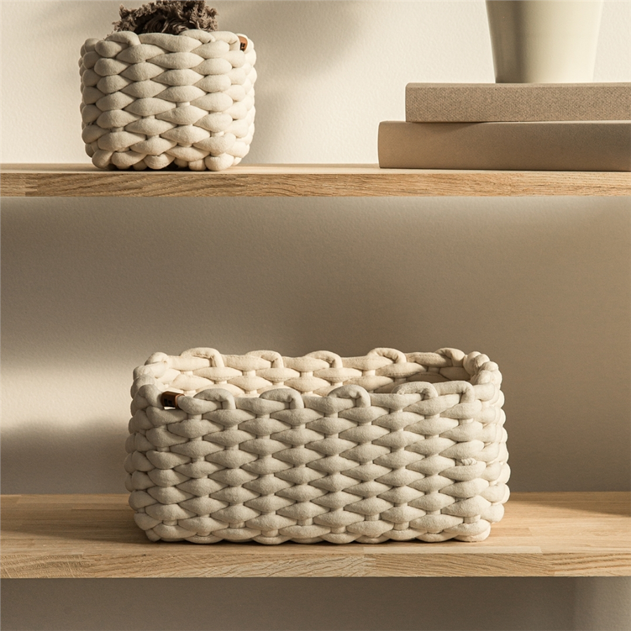 Dikdörtgen Sepet M Orta Boy Kırık Beyaz 35x25x14 cm
