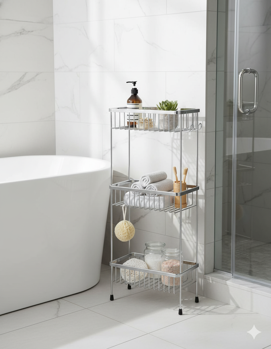 Diktörtgen 3'Lü Ayaklı Duş Rafı Krom Renk 647X150X273 mm
