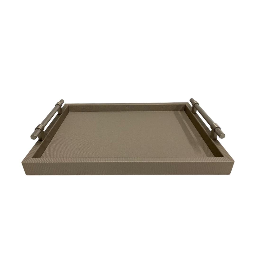 Dimante Deri Kaplı Tepsi – Taupe (28 × 40 cm)