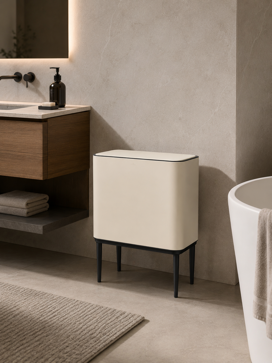 Dokunmatik Çöp Kovası 28 + 12 L Açık Taupe